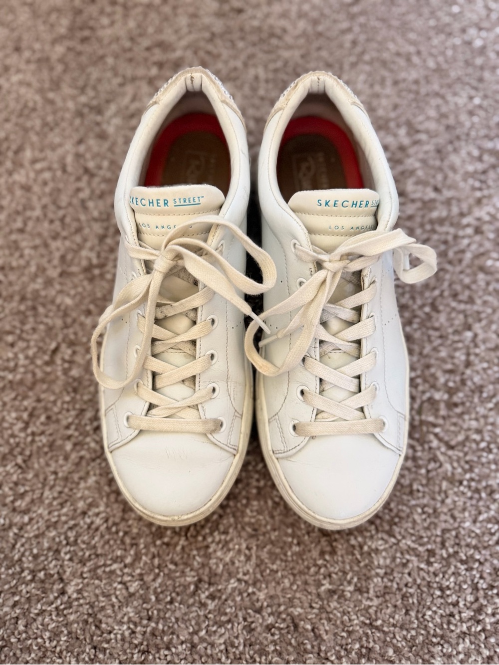 Skechers Women's Cream Lace-Up Sneakers with Smiley Face Design